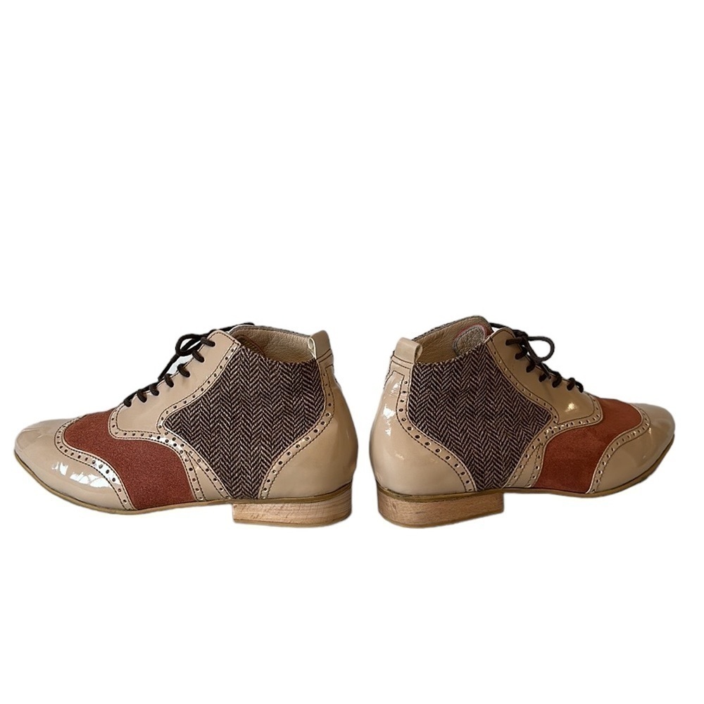 Dsign Step Leather With Broguing Herringbone Tweed Booties - Size US 6 - Picture 8 of 15
